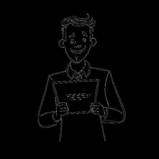 Desenho em arte linear de um homem representando Blueface, segurando um certificado