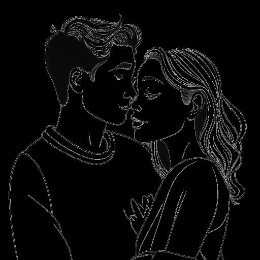 Strichzeichnung eines Mannes und einer Frau, die KranCrafter und Jana darstellen, umarmen sich vor einem Kalender aus dem November 2018, in Schwarz-Weiß.