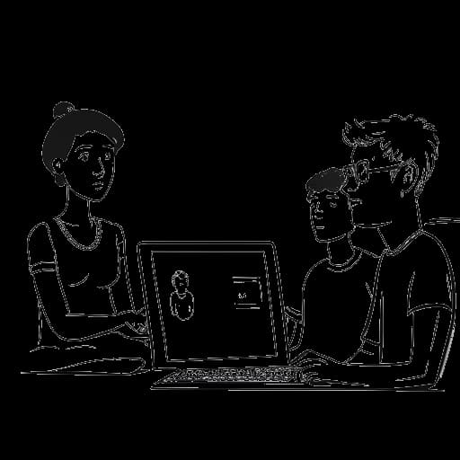 Strichzeichnung eines Mannes, der KranCrafter darstellt, konfrontiert seine Eltern und die Gesellschaft, schiebt ihre Bedenken beiseite und konzentriert sich auf seinen YouTube-Kanal, in Schwarz-Weiß.