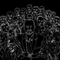 Strichzeichnung von Jan Böhmermann, umgeben von verschiedenen Menschen unterschiedlicher Kulturen und Hintergründe, die alle Hände halten und sich gemeinsam gegen soziale Ungerechtigkeit einsetzen.