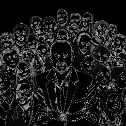 Strichzeichnung von Jan Böhmermann, umgeben von verschiedenen Menschen unterschiedlicher Kulturen und Hintergründe, die alle Hände halten und sich gemeinsam gegen soziale Ungerechtigkeit einsetzen.