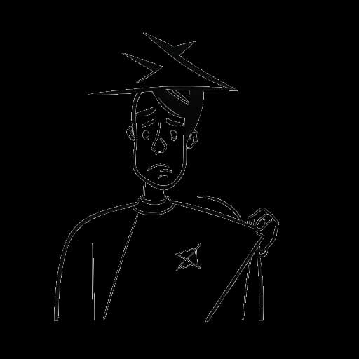 Strichzeichnung von Jan Böhmermann, mit enttäuschtem Ausdruck, der ein Diplom mit einem 'X' darüber hält