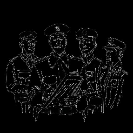 Strichzeichnung von Jan Böhmermann, mit besorgtem Blick, ein Blatt Papier haltend, umgeben von Polizeibeamten