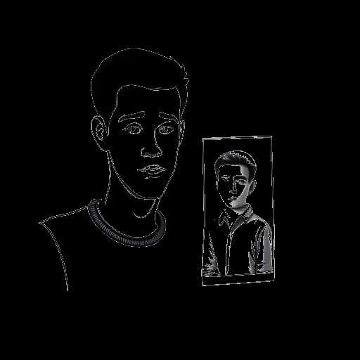 Strichzeichnung eines Jugendlichen, der Jan Böhmermann repräsentiert, der ein Foto seines Vaters hält und einen traurigen Ausdruck hat