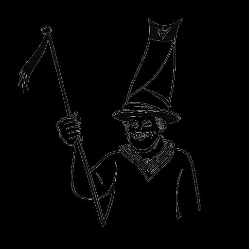 Strichzeichnung von Jan Böhmermann, der einen türkischen Hut trägt, eine Vereinsflagge hält und eine Karnevalsmaske trägt