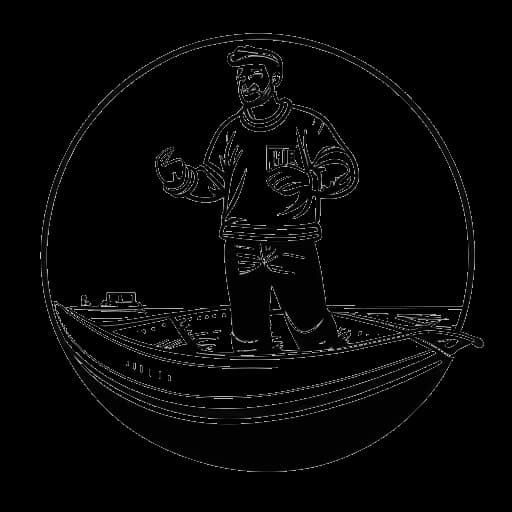 Strichzeichnung von Jan Böhmermann, der ein 'Hilfe'-Schild hält, mit einem Rettungsring und einem Boot im Hintergrund