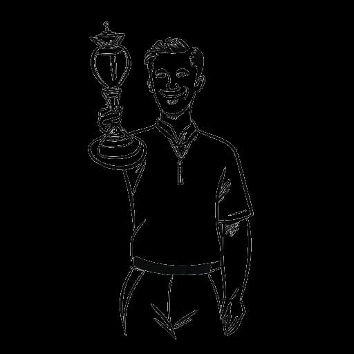 Strichzeichnung von Jan Böhmermann, der einen Pokal hält und seinen Finger in einem 'V'-Form zeigt