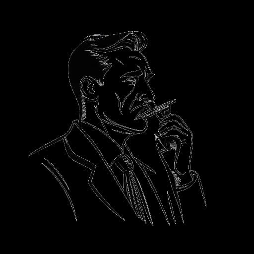 Strichzeichnung von Jan Böhmermann, mit dem Finger an den Lippen, mit einem Hammer und einer Waage im Hintergrund