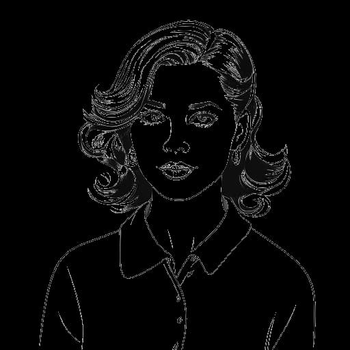 Line art drawing of a young woman with a 1960s-inspired fashion style, representing Meg Pryor from the television series "American Dreams," on a white background.