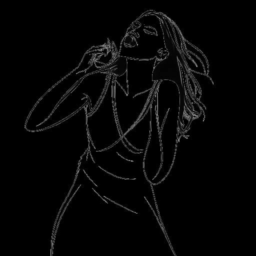 Dibujo de una mujer cantando y bailando en un musical, representando a Brittany Snow.