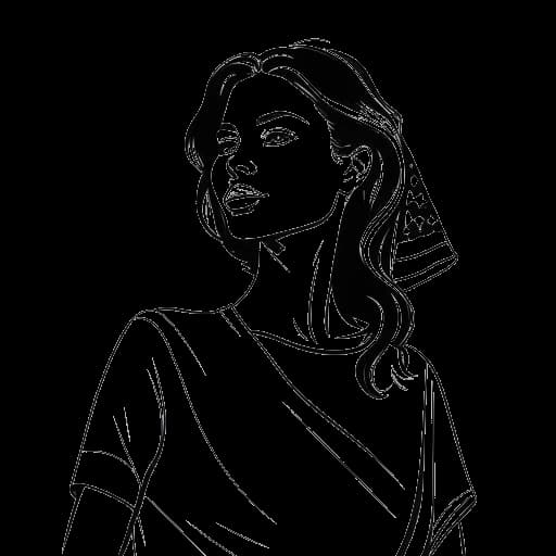 Lijntekening van een vrouw, die Renee Paquette vertegenwoordigt, die een Amerikaanse vlag vasthoudt.