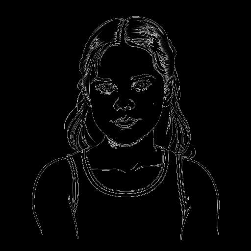 Lijntekening van een jong meisje, die Renee Paquette vertegenwoordigt, die een worstelposter vasthoudt.