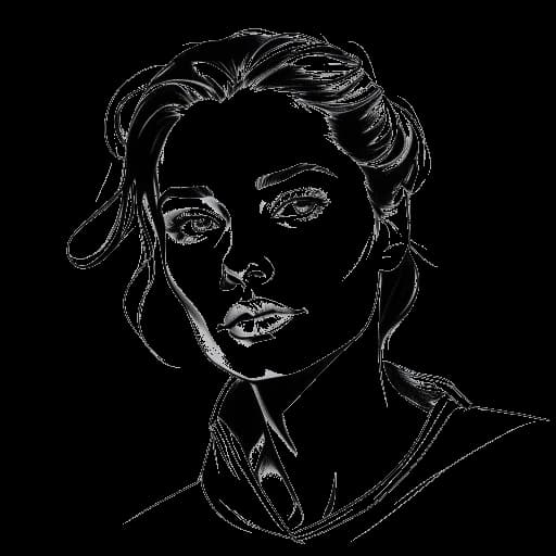 Dibujo artístico de Anna-Maria Sieklucka como Laura Biel, una mujer enredada en un apasionado y peligroso romance. Ella irradia sensualidad y vulnerabilidad, representada en blanco y negro sobre un fondo blanco.