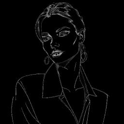Dibujo artístico de Anna-Maria Sieklucka como una modelo elegante y con estilo, irradiando carisma y elegancia, representada en blanco y negro sobre un fondo blanco.