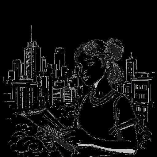 Disegno in stile line art di una giovane Anna-Maria Sieklucka che tiene uno script, rappresentando la sua precoce passione per la recitazione.