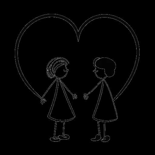 Line art drawing of Chester Bennington and Talinda Ann Bentley, holding hands, with their three children Tyler, Lily, and Lila playing around them.