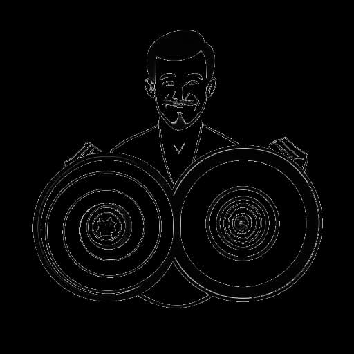 Dibujo de líneas de un hombre, que representa a Calvin Harris, sosteniendo tres discos de vinilo y mostrándose orgulloso