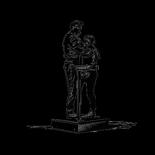 Dibujo digital de un hombre, representando a Fanum, levantando a otro hombre, Kai Cenat, sobre un pedestal. Un logo de AMP es visible en el fondo.