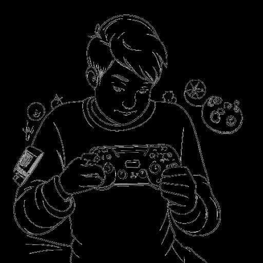 Dibujo digital de un hombre, representando a Fanum, sosteniendo un control de videojuegos y viendo un meme en un teléfono inteligente. Decoraciones navideñas son visibles en el fondo.