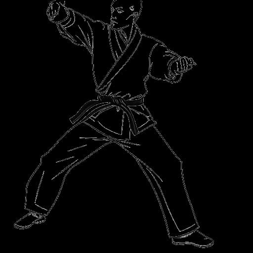 Dibujo de arte lineal de Bruce Lee practicando Jeet Kune Do
