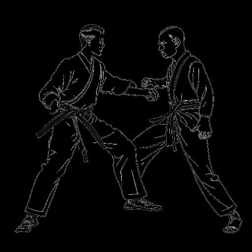 Dibujo de arte lineal de un joven Bruce Lee aprendiendo Wing Chun de Yip Man
