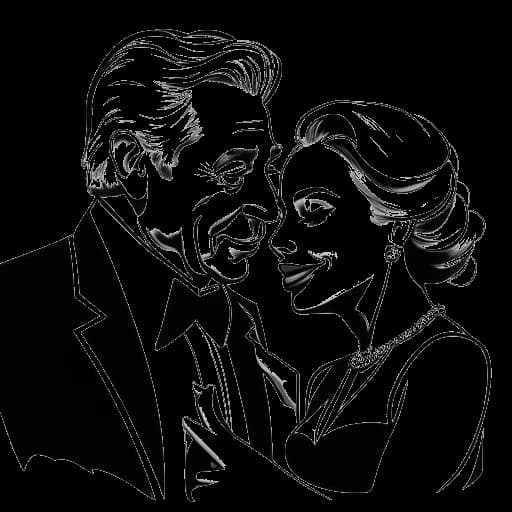 Desenho de arte em linha de Lady Gaga colaborando com Tony Bennett, demonstrando suas habilidades de atuação e envolvendo-se em trabalho filantrópico, representando sua variedade artística e dedicação em fazer um impacto positivo.