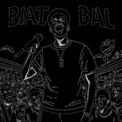 Lijntekening van een jonge man die NLE Choppa vertegenwoordigt, optredend op het podium bij het Beale Street Music Festival.