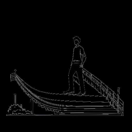 Disegno in stile line art di un uomo, simboleggiante Mac Miller, fiero mentre sta su uno scivolo in un parco con la classifica US Billboard 200 sullo sfondo, rappresentando il suo successo indipendente, su uno sfondo bianco.