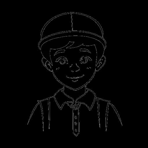 Dibujo lineal de un niño, representando a Mac Miller, usando una kipá y un uniforme de escuela católica.