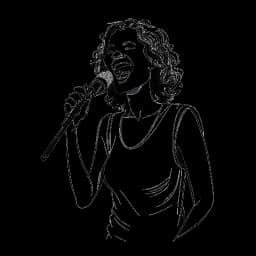 Disegno in bianco e nero di una donna, che rappresenta Cardi B, con un sorriso carismatico che si esibisce con fiducia e arguzia, microfono in mano sul palco, su uno sfondo bianco.