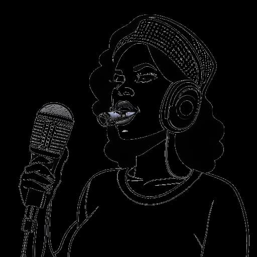 Line art drawing of a woman, representing Cardi B, holding a microphone and showcasing her debut mixtape, 'Gangsta Bitch Music, Vol. 1'.