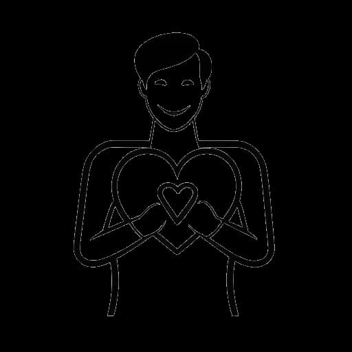 Desenho em arte linear de um homem representando Skrillex, segurando o logo da Fundação OWSLA em formato de coração.