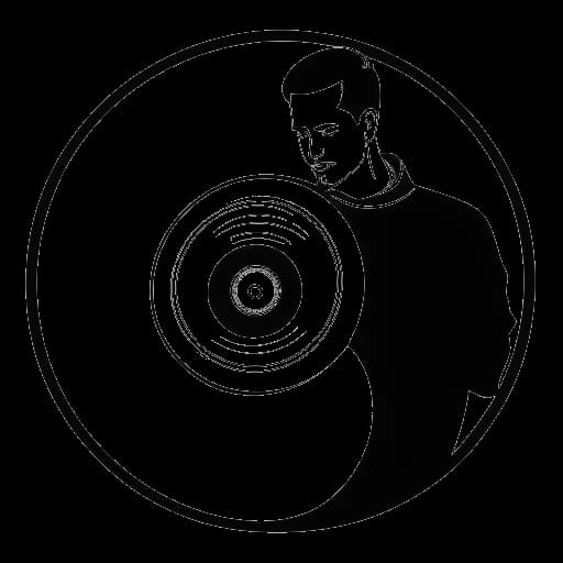 Desenho em arte linear de um homem representando Skrillex, segurando um disco de vinil com a capa do álbum Recess.