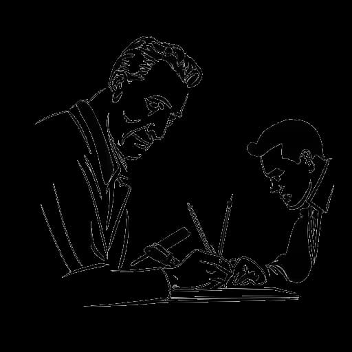 Desenho em arte linear de um homem representando Skrillex, assinando um autógrafo com seu verdadeiro nome 'Sonny Moore'.