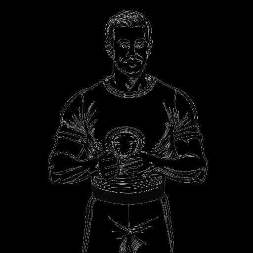 Desenho em arte de linha de Andrew Tate com o cinturão do Campeonato Britânico de Kickboxing ISKA Full Contact Cruiserweight