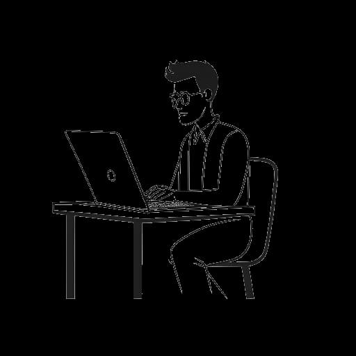 Desenho em arte de linha de Andrew Tate trabalhando na Hustler's University
