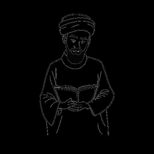 Desenho em arte de linha de Andrew Tate segurando o Alcorão