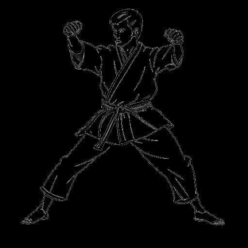 Desenho em arte de linha de Andrew Tate treinando artes marciais em 2005