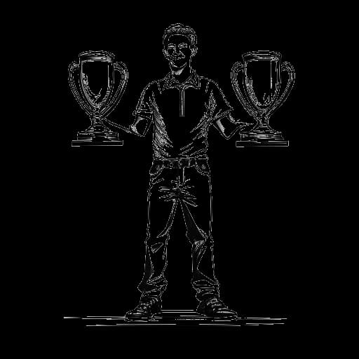 Desenho em arte de linha de Andrew Tate com troféus pelo segundo lugar e campeonato Enfusion