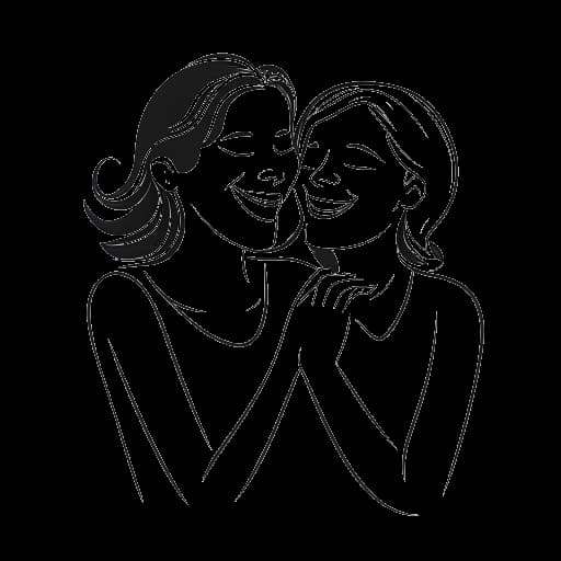Desenho em arte de linha de uma mulher representando Alex Cooper fazendo mães rirem e se sentirem conectadas com sua abordagem humorística e acessível
