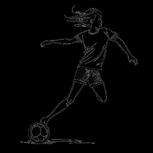 Desenho em arte de linha de uma mulher representando Alex Cooper jogando futebol na The Pennington School