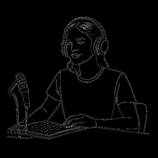 Desenho em arte de linha de uma mulher representando Alex Cooper hospedando o podcast Call Her Daddy sozinha