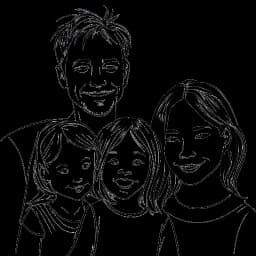Desenho de linha de uma família, representando a vida pessoal e a felicidade de Emma Stone. A imagem simboliza seu casamento e a alegria de dar as boas-vindas a uma filha.