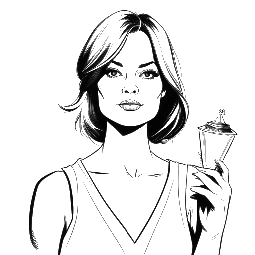 Desenho de arte de uma mulher, representando Emma Stone, segurando um certificado de indicação ao Oscar por 'Birdman'.