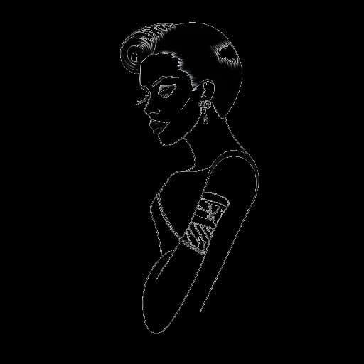 Desenho de arte do braço de uma mulher, representando Emma Stone, com uma tatuagem de Noiva de Frankenstein.