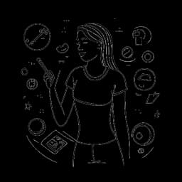 Line art of a woman representing Nailea Devora in workout attire, engaging with floating social media icons, epitomizing her genuine interaction with her audience and authentic online presence, against a white backdrop.