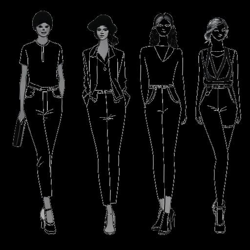Desenho de linhas de uma mulher representando Nailea Devora, usando diferentes roupas, com '24M views' exibido