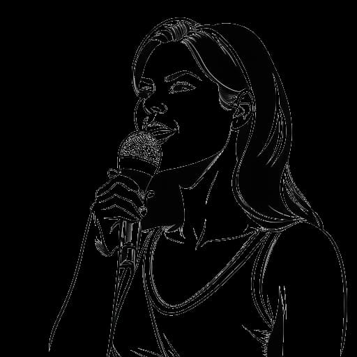 Disegno in bianco e nero di una donna, raffigurante Samantha Irvin, durante un evento WWE, mentre fa un annuncio al ring.