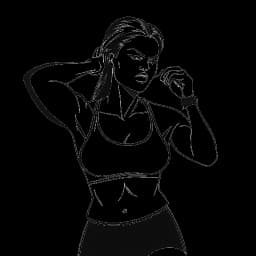 Disegno in bianco e nero di una donna che si sottopone a un esercizio impegnativo, rappresentando Samantha Irvin durante il suo provino WWE.