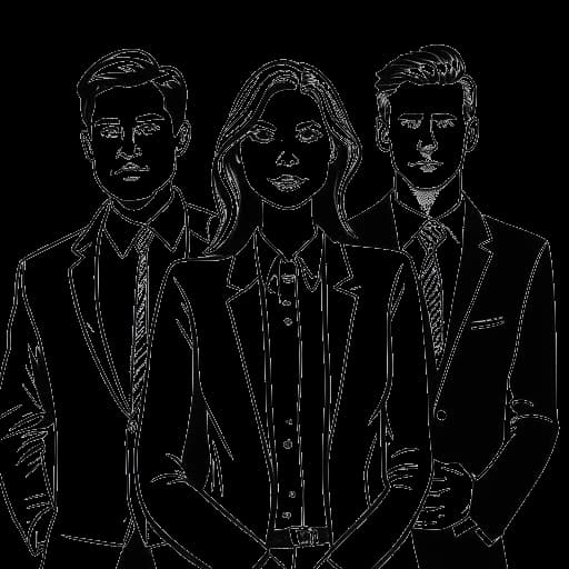 Dibujo en arte lineal de una mujer, que representa a Brittany Venti, parada entre dos hombres, con el movimiento Groyper y Nick Fuentes mencionados en el fondo